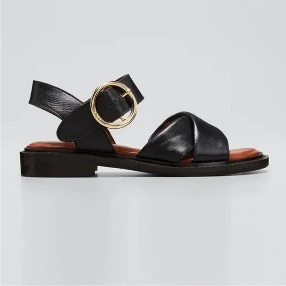 See by Chloe sandals LYNA flat black leather buckle 35.5 new - Picture 2 of 13